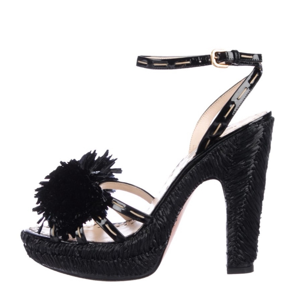 Black straw Prada platform sandals